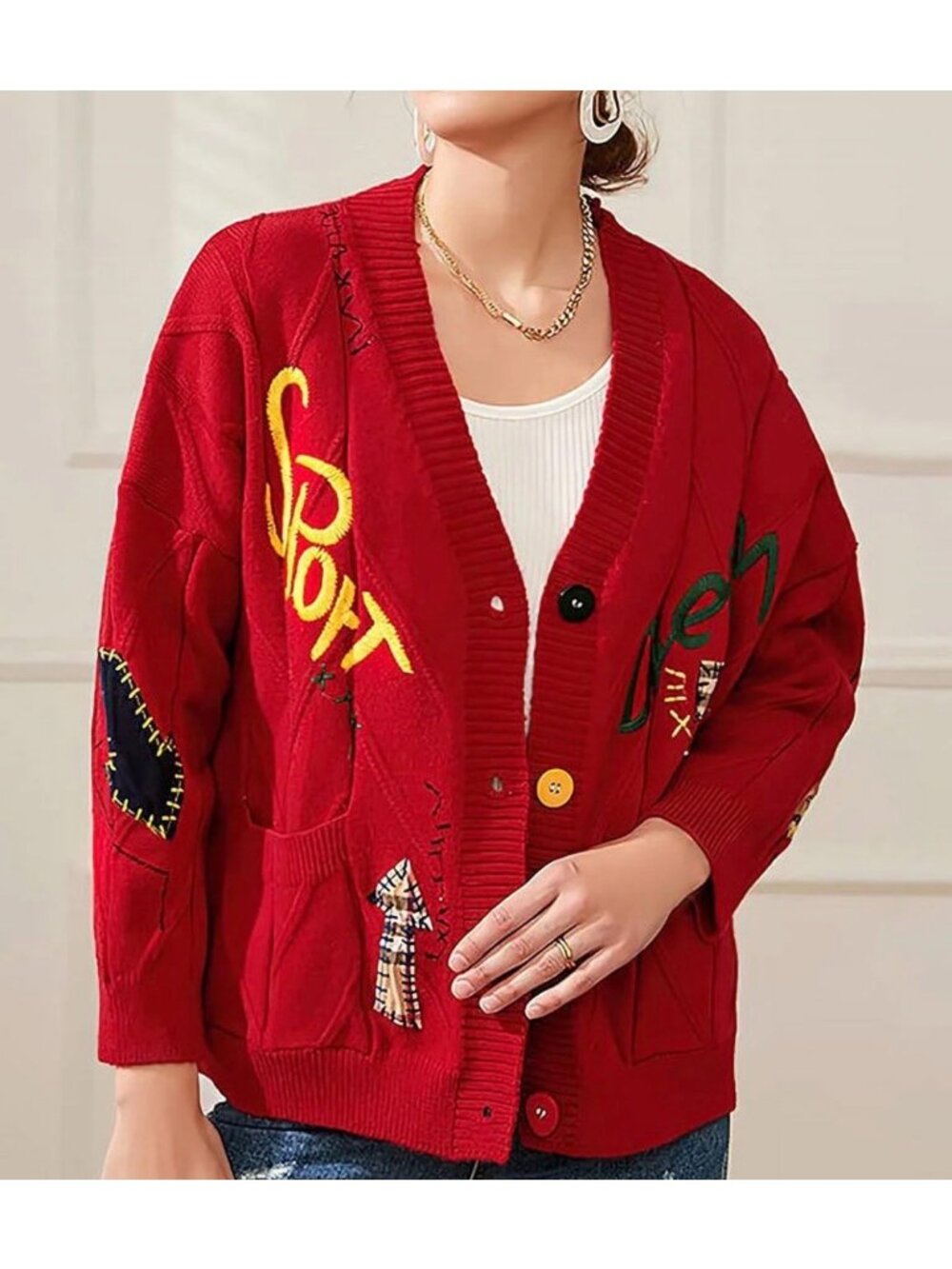 Chunky knit graffiti cardigan size large